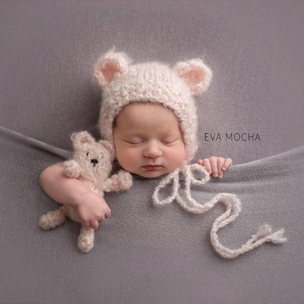 Newborn Knitting/crochet PATTERN - Newborn Size Knit Bear and Round Back Bear Bonnet - Instant Download PDF - Photography Prop