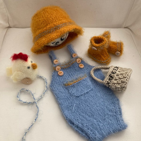 Newborn Knitting/Crochet PATTERN - Newborn/reborn doll Size Little Eggspert 5 piece set - Instant Download PDF - Photography Prop