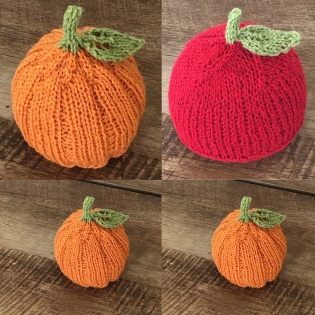 Newborn Knit Pumpkin & Apple Hat PATTERN (PDF Download) - Etsy
