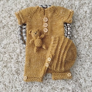 Newborn Knitting PATTERN - Newborn Size Knit Rowan romper set - Instant Download PDF - Photography Prop  Newborn  Reborn size