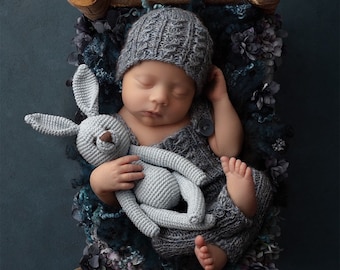 Newborn Knitting PATTERN - Newborn /Reborn size knit Deniz II romper and bonnet set - Instant Download PDF - Photography Prop