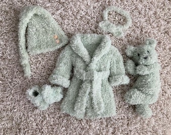 Newborn Knitting PATTERN - Newborn/ reborn size Sprout housecoat/robe 5 piece set - Instant Download PDF - Photography Prop