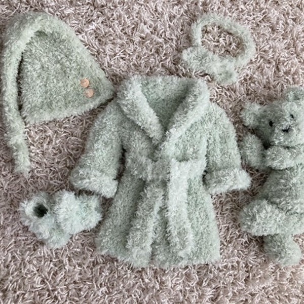 Newborn Knitting PATTERN - Newborn/ reborn size Sprout housecoat/robe 5 piece set - Instant Download PDF - Photography Prop