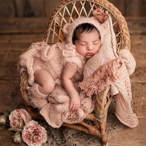 Newborn Knitting PATTERN - Newborn reborn Size Knit Barbie 4 piece Romper set- Instant Download PDF - Photography Prop