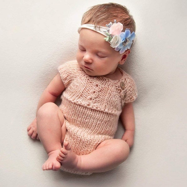 Newborn Knitting PATTERN - Newborn/Reborn Size Knit Jan Romper - Instant Download PDF - Photography Prop