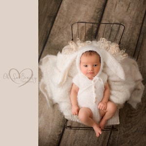 Newborn Bunny Romper Knitting Pattern: Crochet Hooded Outfit (PDF Download)