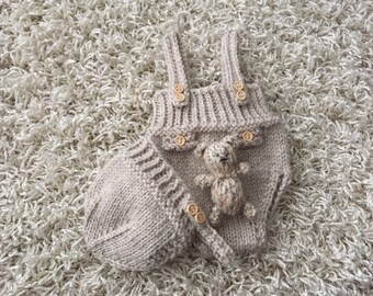 Newborn Knitting/crochet PATTERN - Newborn size Malachi romper set  - Instant Download PDF - Photography Prop