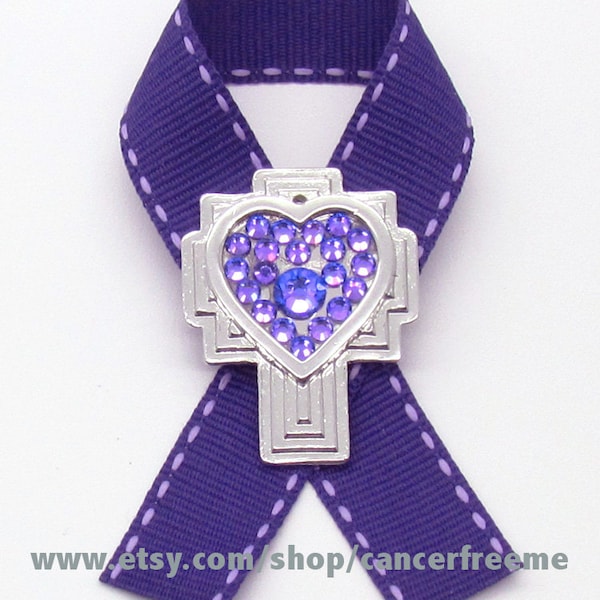 Pancreatic Cancer Awareness Pin, Cross, Crystals, Handmade, Gift for Anyone, Angels, Jewelry