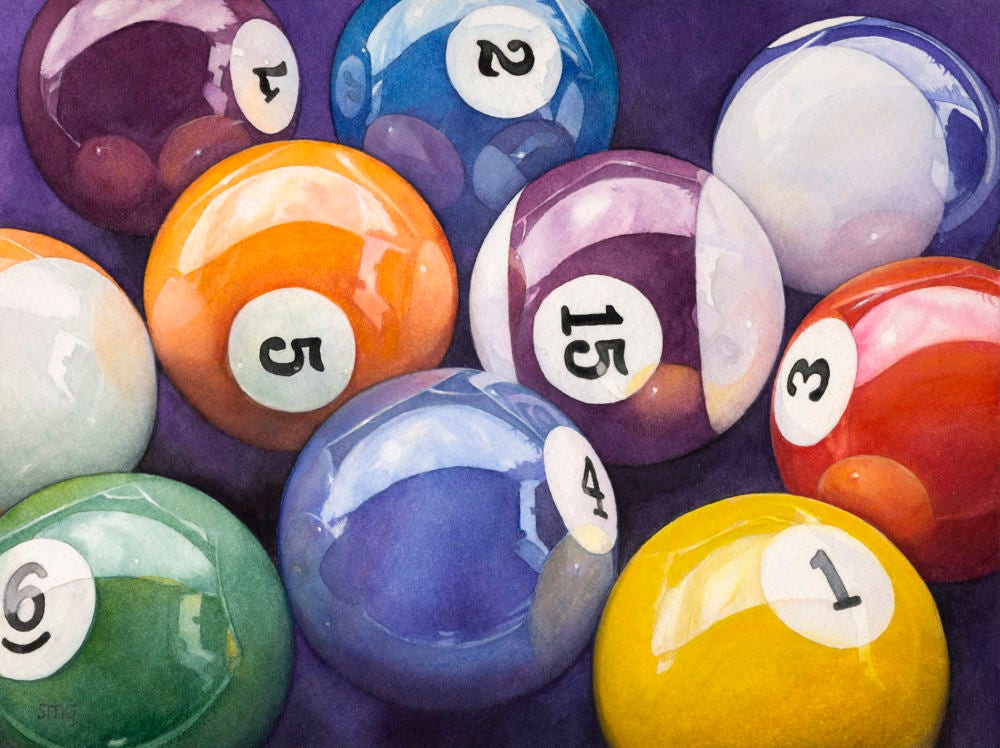 Pool Balls Billiard Balls watercolor painting original Etsy