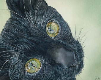 Black cat - Print of Original cat watercolor 8 x 10 inches