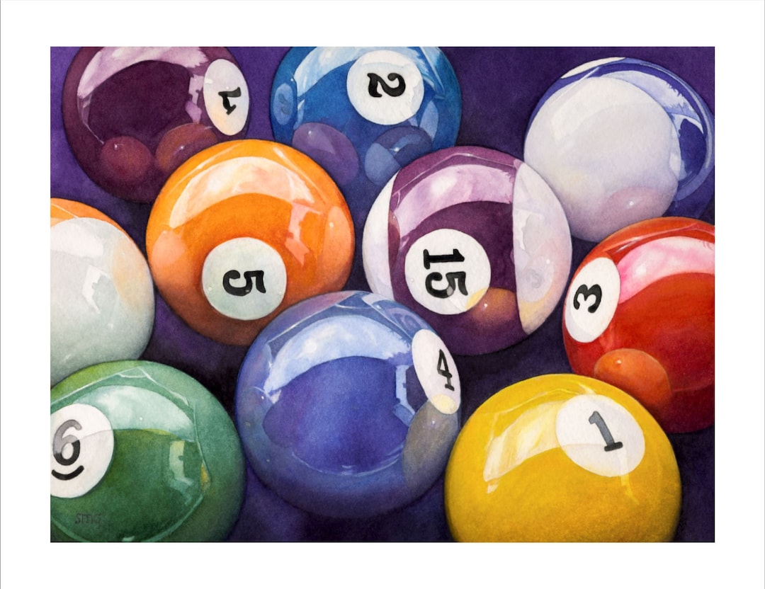 Pool Balls Billiard Balls Game Room Art Watercolor Print, Father's Day ...