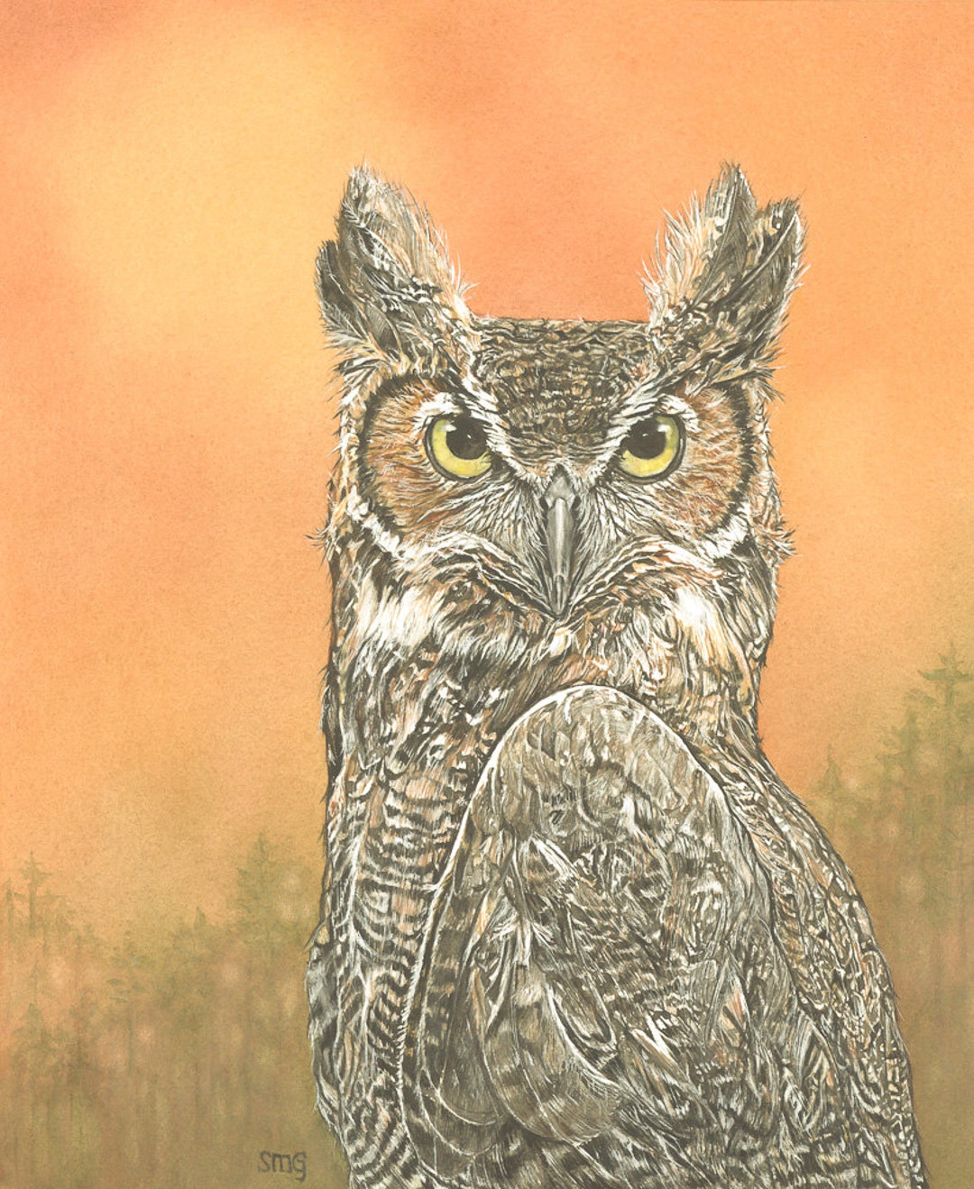 Great Horned Owl - Print of Original Watercolor - Owl Wall Art - Etsy