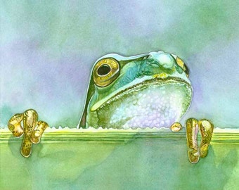 Frog – original watercolor print, boy's room, kids room, frog wall art, by Shirley Greenville