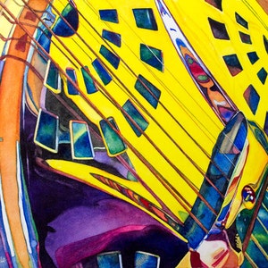 Print of Resonator guitar watercolor painting (approx. 8 x 10 inch) game room wall art, gift for music lover