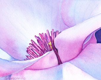 Magnolia - original  watercolor pink flower