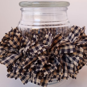 Black Rag Candle Ring, Farmhouse fabric, Farmhouse Decor, Homespun candle wreath, Primitive jar candle, Prim decor,  Rustic decor