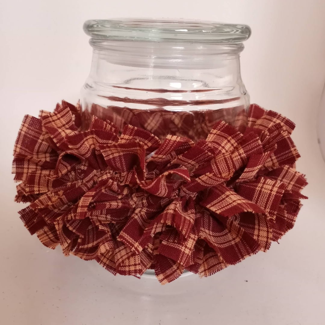 Jar Candle Cover, Stretch Candle Cover, Primitive Decor, Brick Red Decor, Rustic Red Decor