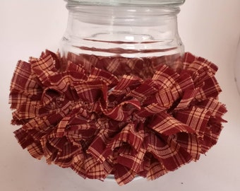 Jar Candle Cover, Stretch Candle Cover, Primitive decor, Brick Red Decor, Rustic Red decor, Farmhouse Candle, Rag candle Ring,