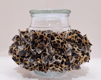 Leopard Print Rag Candle Ring, Leopard Cheetah decor, Animal print decor, Safari, Wild Cat decor, Cheetah print decor