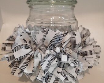 Music Note Rag Candle Ring, Musician Gift, Sheet Music Decor, Candle cozie, Musician Decor, Music note Decor, Musical Notes
