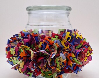Autism Awareness Rag Candle Ring, Puzzle pieces, Until all the pieces fit, Autism puzzle fabric, Autism Acceptance, Autism puzzle wreath