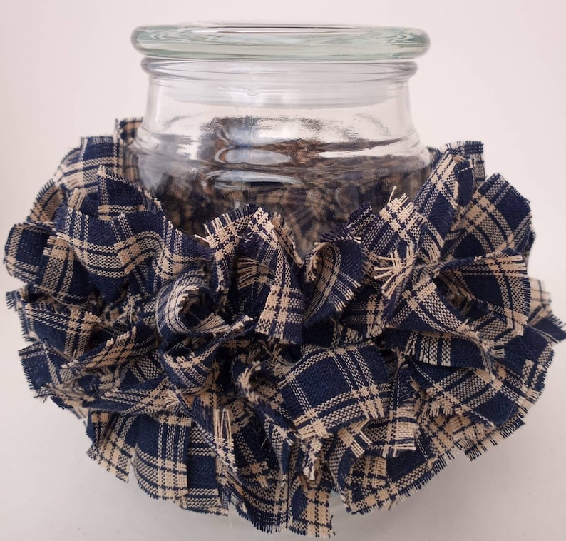 Farmhouse Candle Blue Rag Candle Ring Rag Tied Wreath Etsy