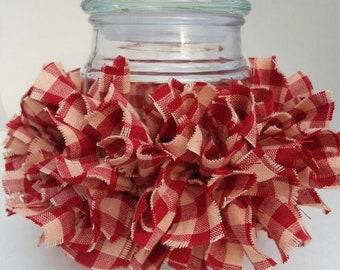 Jar Candle Cover, Stretch Candle Ring, Red Farmhous, Rag Candle Ring, Rustic decor, Western decor, Primitive decor, Stretch Candle cozie