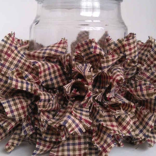 Stretch Candle Cover, Rag Candle Ring, Farmhouse decor, Stretchy Candle Wrap, Rustic accent, Homespun decor,  Primitive Americana