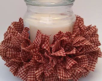 Rag Candle Ring, Rustic Red decor, Rooster decor, Western decor, Primitive Homespun, Red Farmhouse, Ranch decor