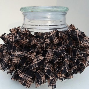 Rag Candle Ring, Black Plaid Decor, Elastic Candle Cover, Stretch Candle Ring, Jar Candle, Farmhouse table, Rustic decor, Primitive decor