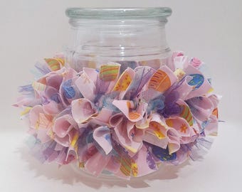 Easter Rag Candle Ring, Easter Bunny Decor, Easter Decor, Easter Gift, Spring Farmhouse decor, Shabby Easter Egg, Easter candle