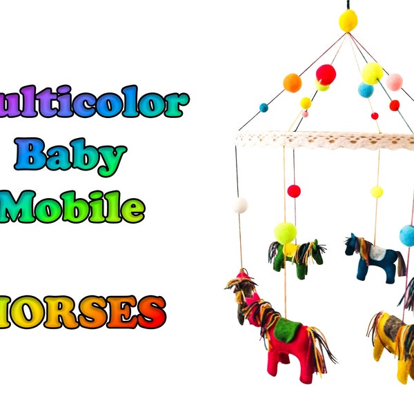 Multicolor baby mobile, Horses, newborn, baby room, decoration for baby