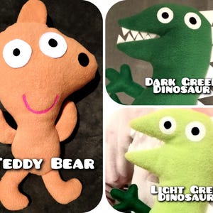 Peppa pig, Mr. Dinosaur, Teddy bear George's and Peppa's favorite toys, Peppa pig movie, stuffed animal