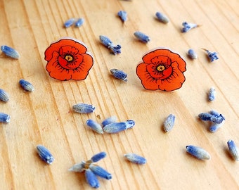 Pendientes románticos de flor de amapola, pequeños pendientes de amapolas, joyas de flores botánicas, pendientes florales rojos de acrílico, lindos regalos para mamá