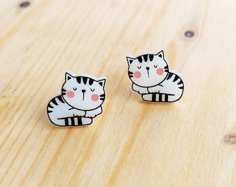 Mini Sleeping Cat Stud Earrings · Cute Kawaii Kitten Jewelry · Tiny Kitty Cat Lover Gift · Small Hypoallergenic Cartoon Studs