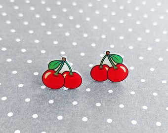 Cottagecore Cherry Stud Earrings: Shrink Plastic Kpop Jewelry