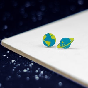 Space stud earrings, Planet earrings, Earth studs, Cosmic earrings, Galaxy studs, Universe jewelry, Wanderlust jewelry, Blue small earrings