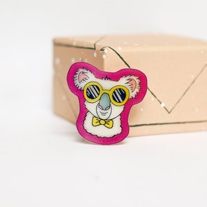 Hipster koala pin / Koala bear lapel pin / Australia koala jewelry / Acrylic animal brooch / Cartoon badge / Backpack pins teen girl gifts image 1