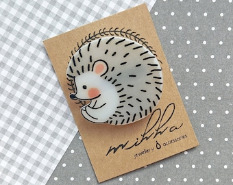 Cute hedgehog brooch pin, Woodland theme animal jewelry, Porcupine acrylic pins for backpacks, Kawaii shrinky dink funny nurse gift