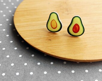 Avocado Mini Stud Earrings · Kawaii Vegetable Food Jewelry · Cute Mismatched Green Fruit Studs · Vegan Vegetarian Gift Idea