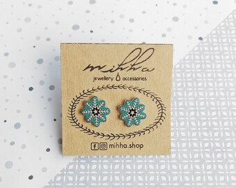 Snowflake stud earrings, Snow flake studs, Cute Christmas kids jewelry, Shrink plastic winter accessories, Secret Santa gift for women