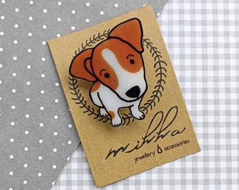 Cute dog pin, Jack russell terrier brooch, Puppy animal jewelry, Acrylic backpack pins, Dog owner gift