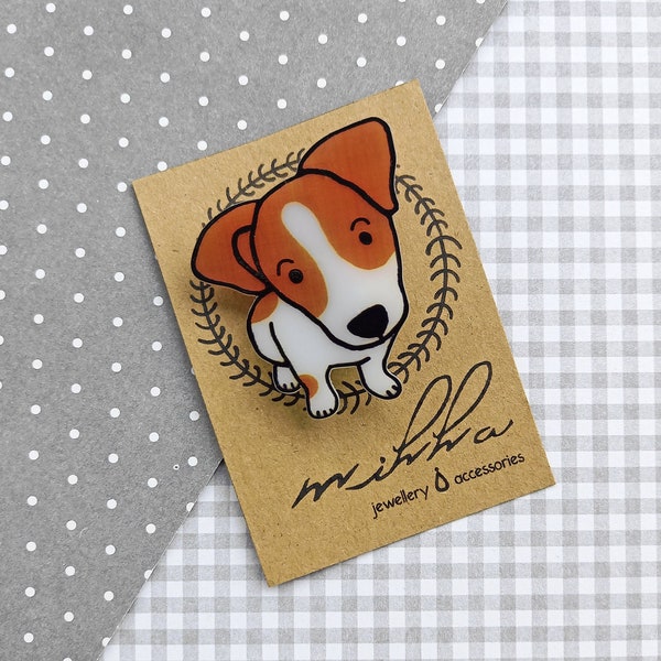 Cute dog pin, Jack russell terrier brooch, Puppy animal jewelry, Acrylic backpack pins, Dog owner gift