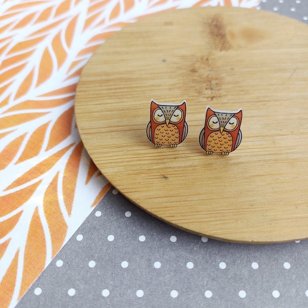 Barn owl stud earrings, Cute tiny bird studs, Animal crossing wild world jewelry, Hypoallergenic shrink plastic owls, Secret santa gift