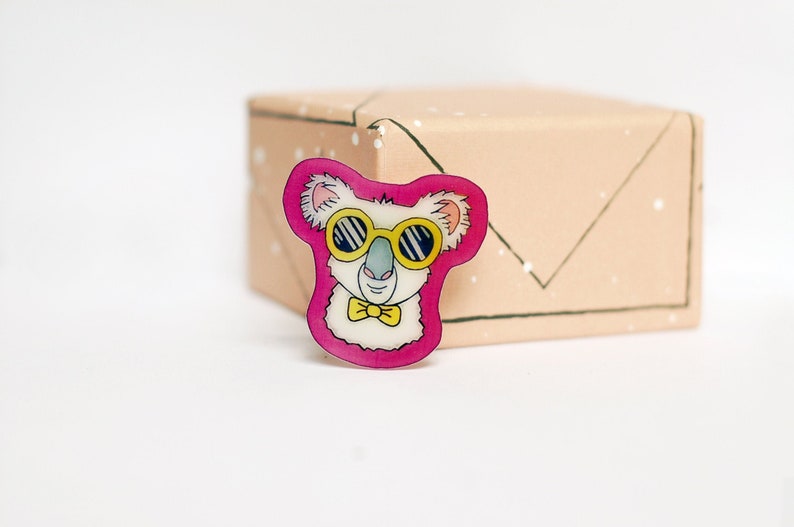 Hipster koala pin / Koala bear lapel pin / Australia koala jewelry / Acrylic animal brooch / Cartoon badge / Backpack pins teen girl gifts image 1