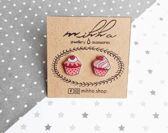 Cupcake pie earrings stud, Mismatched candy miniature food earring, Sweets cake dessert jewelry, Cute muffin studs, Baker mom gift
