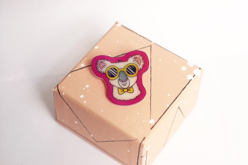 Hipster koala pin / Koala bear lapel pin / Australia koala jewelry / Acrylic animal brooch / Cartoon badge / Backpack pins teen girl gifts image 2