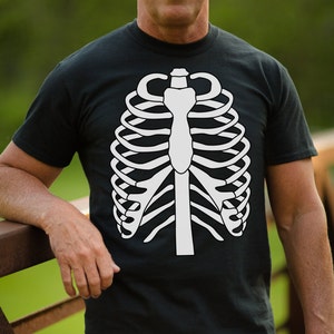 Skeleton Rib Cage T Shirt - Halloween Tee Shirt - Holiday Bones Shirt - Funny Unisex Cotton T Shirt - Item 3105