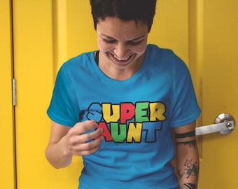 Super Aunt T Shirt - Matching Family T Shirts - Mario Aunt Tee- Funny Family Tees - LAT Adult Unisex Shirt - Item 3667 - Full Color