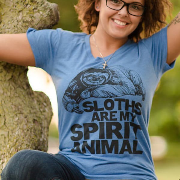 Sloth T Shirt - Sloths Are My Spirit Animal Tee - Funny American Apparel Women's Poly Cotton T-Shirt - Item 2839